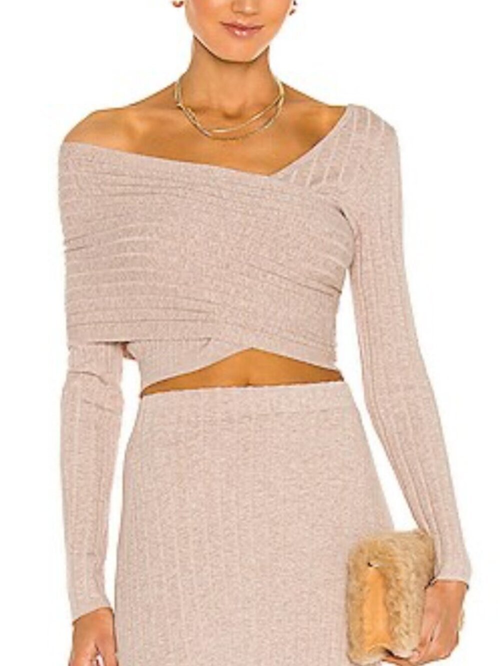 Ronny Kobo Beige Ribbed Knit Asymmetrical Top Size M